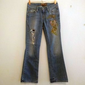 Hint Jeans with embroidery, diamonds, distressing